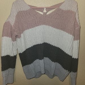 Love by Design crochet knit wide stripe soft sweater size small